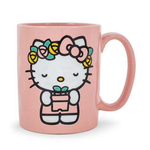 Silver Buffalo Sanrio Hello Kitty Flower Badge Wax Resist Ceramic Pottery  Mug | Holds 18 Ounces