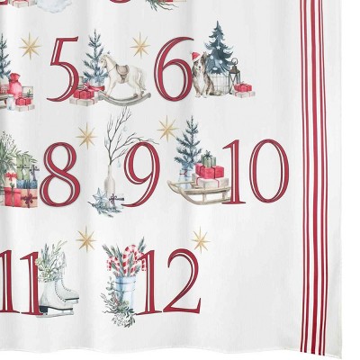 Holiday Countdown Polyester Shower Curtain with Red Stripes