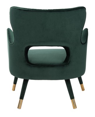 Transitional Forest Green Velvet Wingback Accent Chair with Gold Accents
