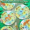 Hachikiko Animal World Map Paper Dinner Plates, Dessert Plates, Safari Woodland Atlantic Blue Ocean Animals Birthday Party Supplies ,9 Inch, 50 Pack - 3 of 4