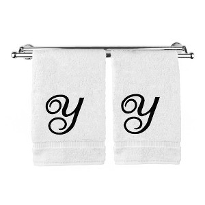 BC BARE COTTON Monogrammed Hand Towel, 100% Turkish Cotton - Set of 2 - White - Black Script - 1 of 4