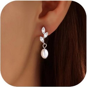 Pearl Earrings,14k Gold Plated Trendy Diamond Pearl Drop Earrings Bridal Shower Gifts Wedding jewelry for Women - 1 of 4