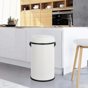 17 Gallon/65 Liter Swing Top Trash Can, Stainless Steel Rubbish Bin, Commercial Grade Waste Container, Round Garbage Can for Outdoor, indoor White - 1 of 4