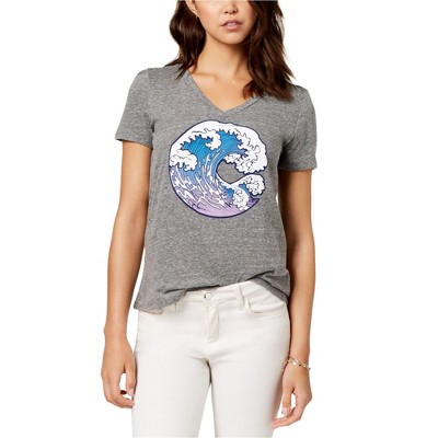 Carbon Copy Womens Wave Graphic T-Shirt, Grey, X-Large