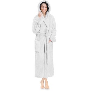 PAVILIA Women Hooded Plush Soft Robe, Fluffy Warm Fleece Faux Shearling Shaggy Bathrobe - 1 of 4