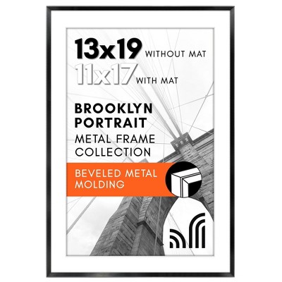 Americanflat Aluminum 13x19 Picture Frame with Shatter-Resistant Glass - Use as 11x17 Frame with Mat or 13x19 Frame Without Mat - Black