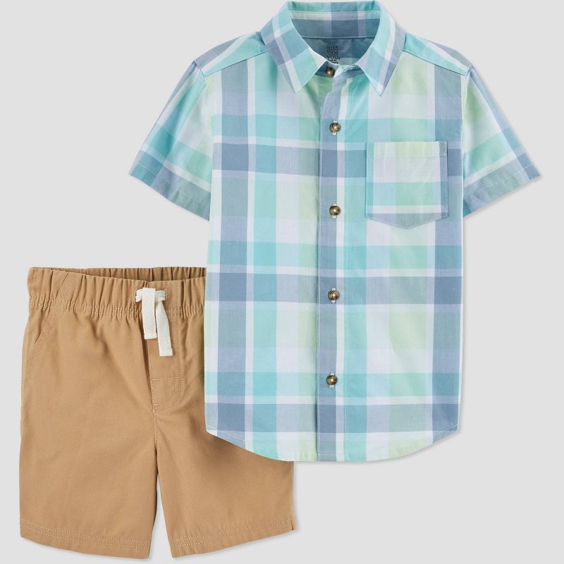 Carter&#39;s Just One You&#174; Toddler Boys&#39; Plaid Top &#38; Shorts Set - Blue/Green, 1 of 5