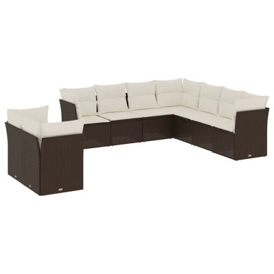 vidaXL Garden Sofa Set Brown PE rattan Large Adjustable Feet