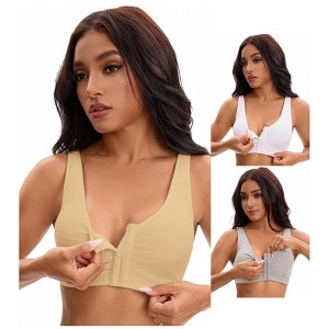 INSPIRE CHIC Women's Front Closure Adjustable Strap Wirefree Full Coverage Soft Workout Bras 3 Packs - 1 of 4