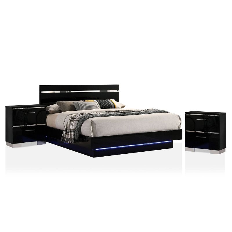 3pc Cavatao Bed with 2 Nightstands Black/Chrome - miBasics, 1 of 7