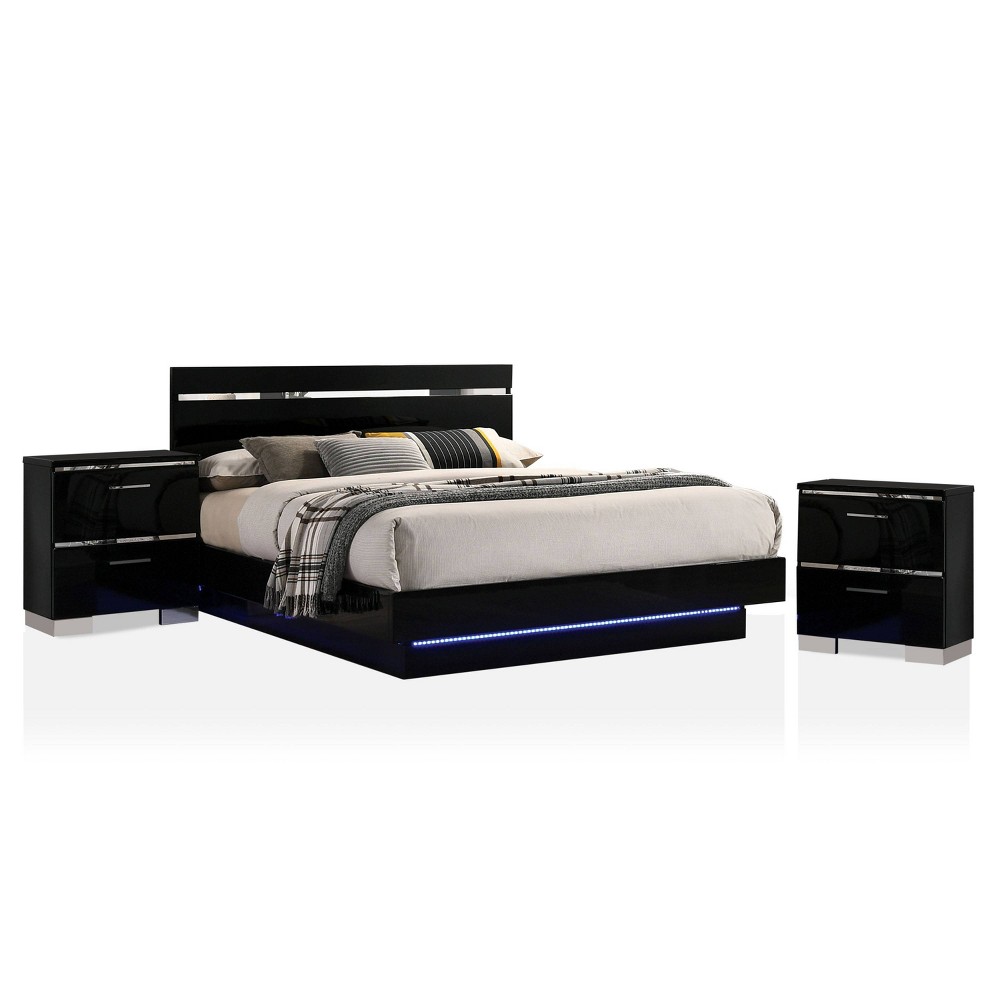 Photos - Bedroom Set 3pc Queen Cavatao Bed with 2 Nightstands Black/Chrome - miBasics