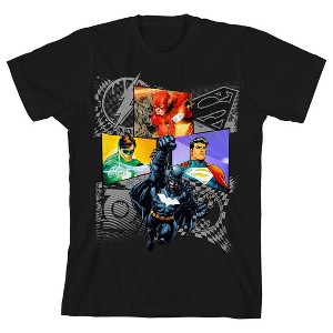 Justice League Collage Art Black T-shirt Toddler Boy to Youth Boy - 1 of 3