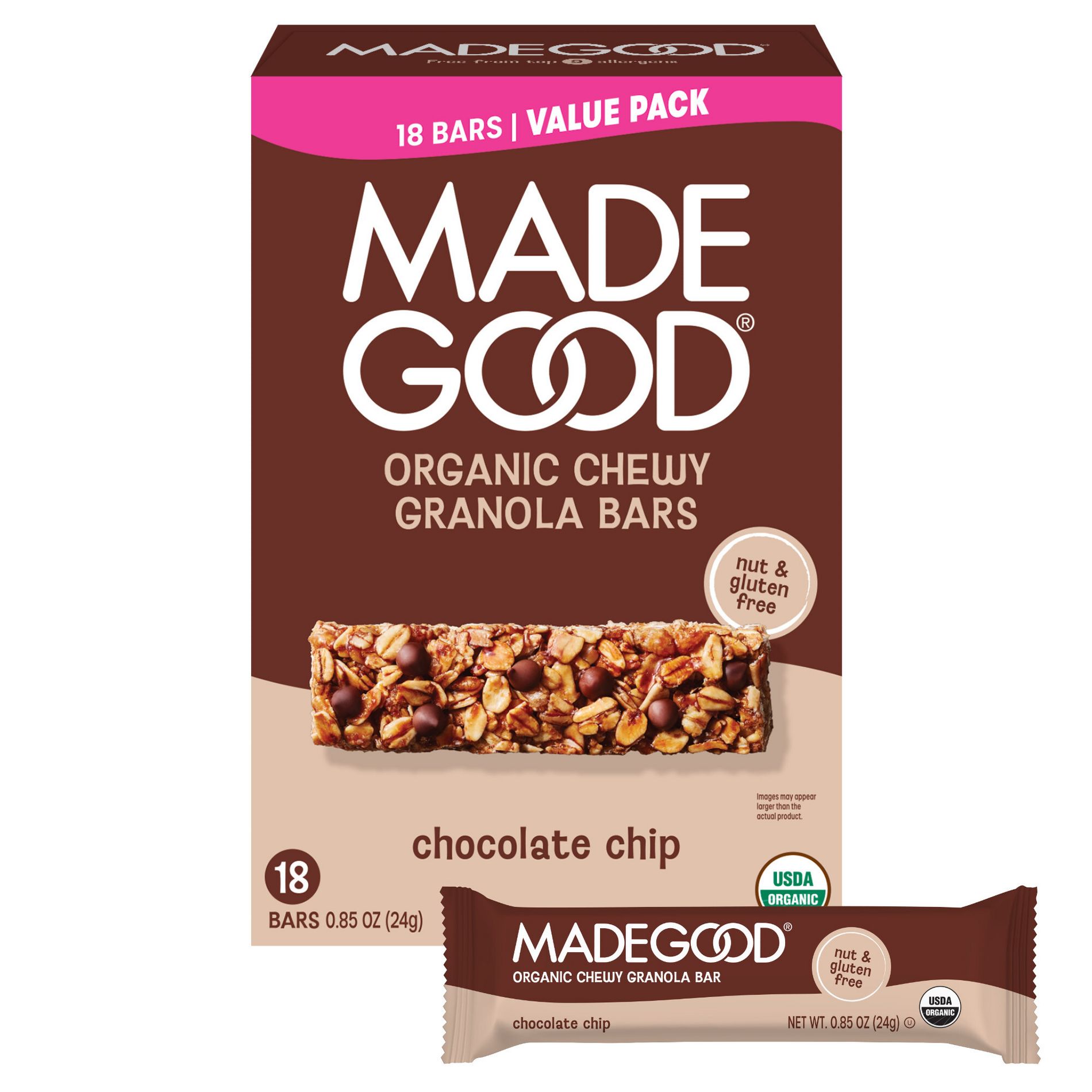 MadeGood Chocolate Chip Granola Protein Bars Value Pack - 15.3oz/18ct