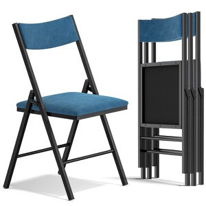 SKONYON Padded Folding Chair Set of 4/6 – Cushioned Seat & Backrest for Home, Office, Dining, or Events (Black/Blue) - 1 of 4