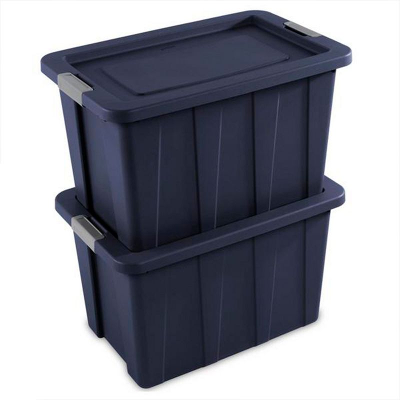 Sterilite Tuff1 30 Gallon Plastic Stackable Basement Garage Attic Storage Organizer Tote Container Bin with Latching Lid, Dark Indigo Blue (16 Pack), 3 of 7