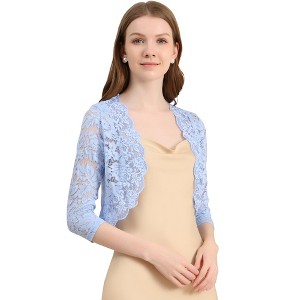 INSPIRE CHIC Women's Elegant 3/4 Sleeve Sheer Floral Lace Open Front Crop Shrug - 1 of 4