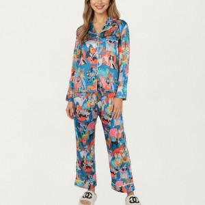 Anna-Kaci Lounge Women's 2-Piece Set Long Sleeve Button Front Top and Relaxed Fit Pants Pajama Set with Playful Dog Print - 1 of 4