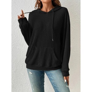Oversized Hoodies for Women Casual Long Sleeve Textured Knit Drawstring Side Slit Pullover Sweatshirts with Pocket - 1 of 4