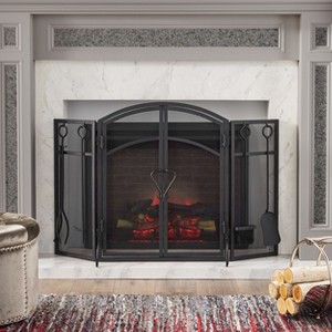 Christopher Knight Home Brightwell Iron Fireplace Screen with Door and Tools - 1 of 4