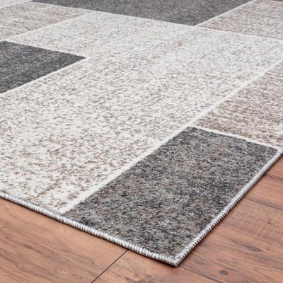 Gray and Beige Geometric Synthetic 2x7 Area Rug