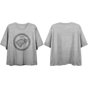 Game Of Thrones Stark Circle Art Crew Neck Short Sleeve Heather Gray Women's Boyfriend Crop T-shirt - 1 of 3