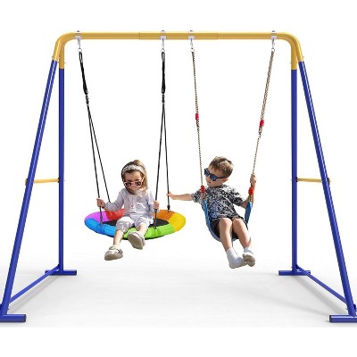 Hotraffy Swing Sets for Backyard, Toddler Swing Set with 2 Seat 1 Saucer & 1 Belt Seat, 440lbs Heavy-Duty Swing Frame w/8 Ground Stakes