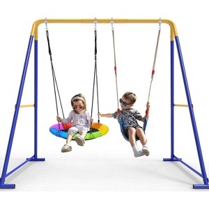 Hotraffy Swing Sets for Backyard, Toddler Swing Set with 2 Seat 1 Saucer & 1 Belt Seat, 440lbs Heavy-Duty Swing Frame w/8 Ground Stakes - 1 of 4