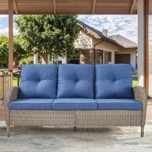 POCASSY 72" Wide Outdoor Sofa Furniture Outdoor Wicker Sofa Weather Resistant Rattan with Deep Seat for Patio Backyard Porch - 1 of 4