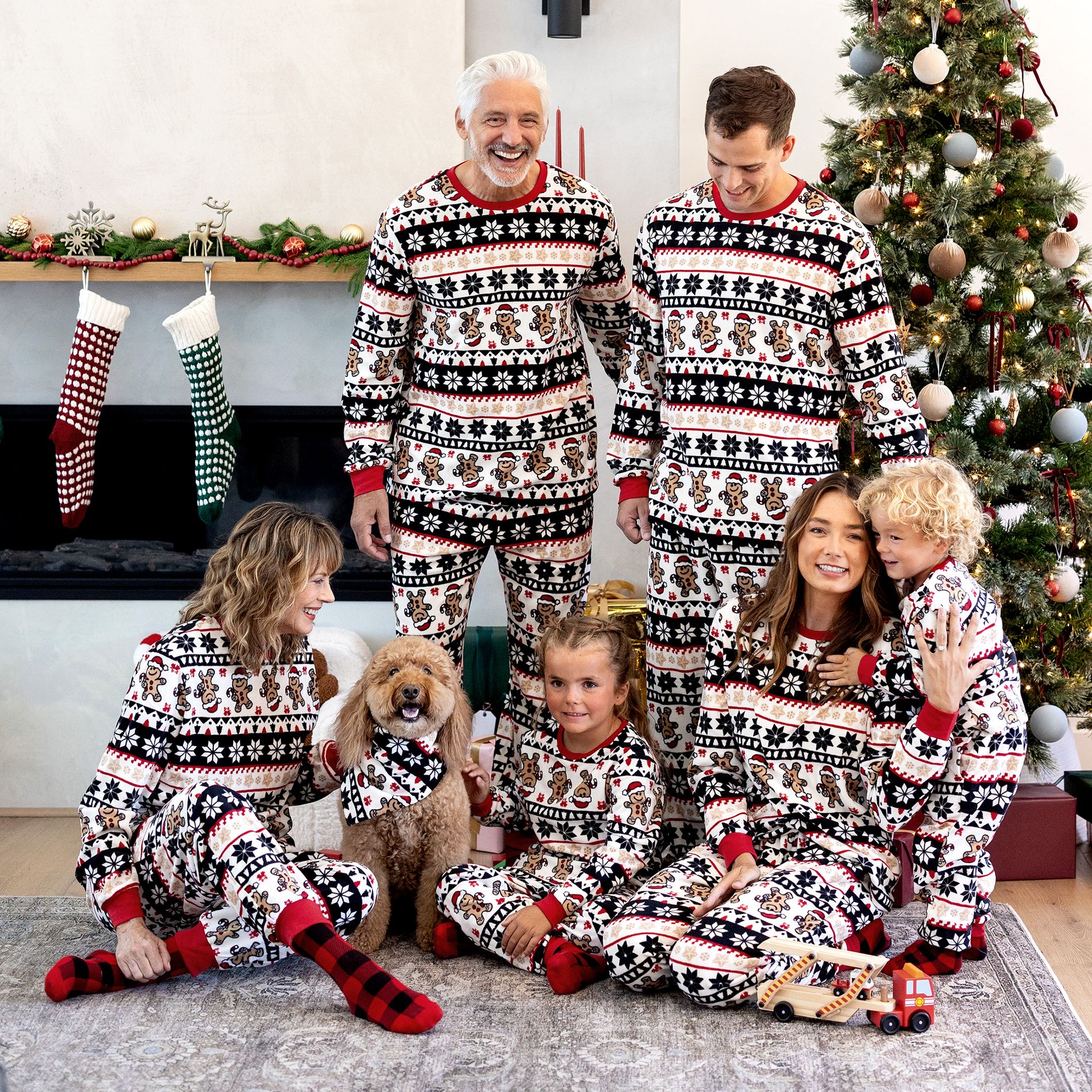 Christmas Matching Family Pajamas Set Gingerbread and Snowflake Print
