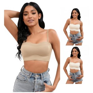 INSPIRE CHIC 3 Pcs Women's Push Up U Back Adjustable Straps Full Cup Wirefree Tube Convertible Bras - 1 of 4
