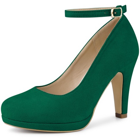 Perphy Mary Jane Pump Ankle Strap Round Toe Stiletto Heels Pumps for Women  Green 9.5