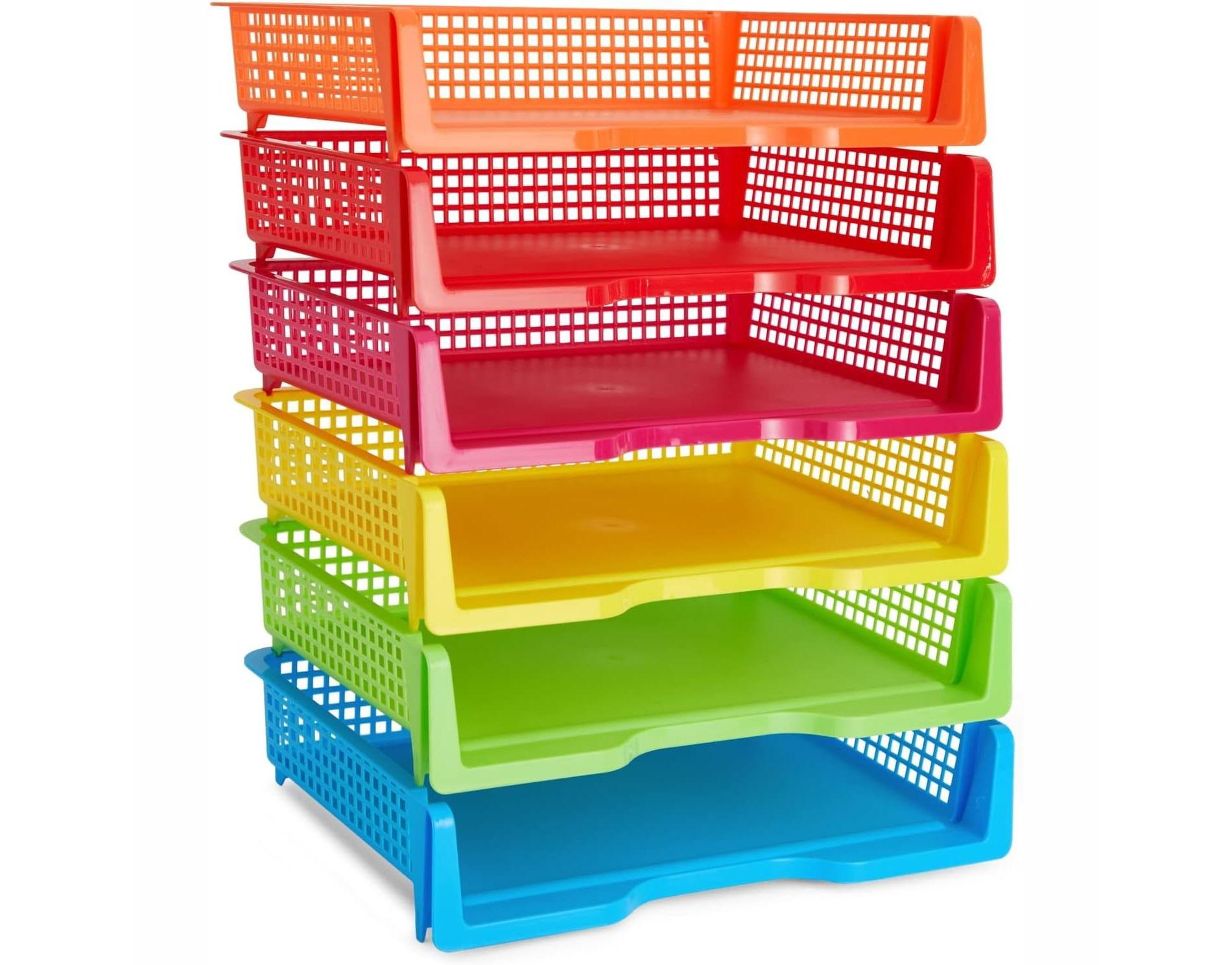Bright Creations Teacher Supplies Letter Tray Organizer - 6-Pack Rainbow, 9 x 13 x 3 In - Stackable Paper Trays for Classroom & Teacher Desk Organizer