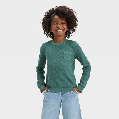 Image of Girls' Long Sleeve Waffle T-Shirt - Cat & Jack™ Dark Green S