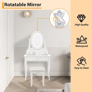 Vanity Desk with Mirror & Lights, Wood Makeup Dressing Table with Oval Mirror & Stool,Modern Bedroom Dressing Table with 5 Large Drawers for Kids - 1 of 4