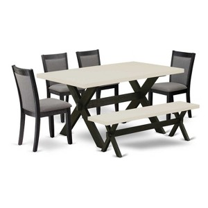 HomeStock 6-Piece Rectangle Natural Oak Finish Solid Wood Top Dining Table with 1-Bench, 4 Upholstered-Chairs - 1 of 4