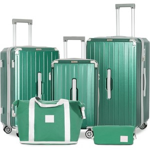 Romswi 5 Piece Carry-On Luggage Set, 20" 24" 28" Lightweight Suitcase with TSA Lock, Cup Holder, and Duffel Bag – Spinner Wheels Travel Green Luggage - 1 of 4