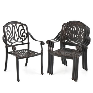 Tangkula 4 Pieces Cast Aluminum Chairs Set of 2 Stackable Patio Dining Chairs w/ Armrests - 1 of 4