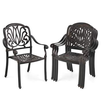 Tangkula 4 Pieces Cast Aluminum Chairs Set of 2 Stackable Patio Dining Chairs w/ Armrests