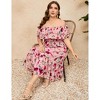 Women Plus Size Off Shoulder Maxi Dress Ruffle Flowy Summer Casual Boho Long Dresses - 3 of 4