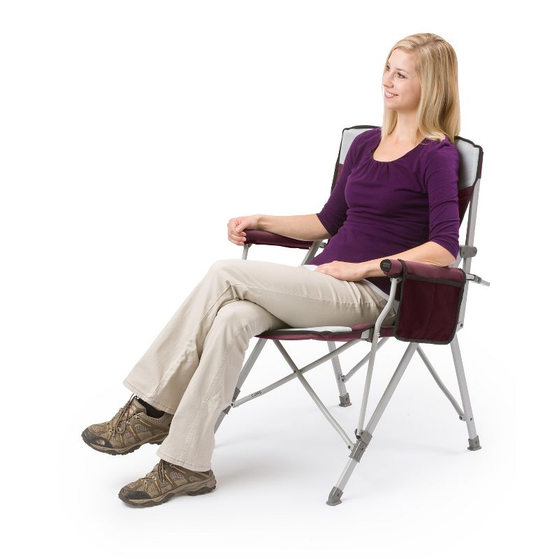 CORE Foldable Portable Padded Hard Arm Chair with Storage Pockets, Oversize Cup Holder, and Carry Bag, 300 Pound Capacity, Wine Red, 3 of 6