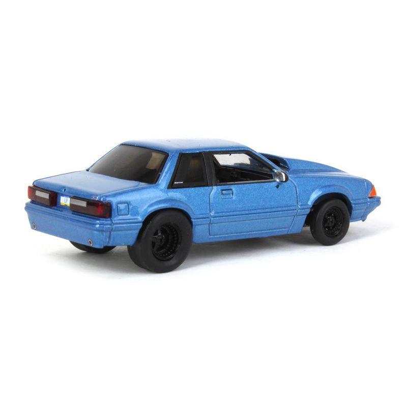 Greenlight 1/64 1993 Ford Mustang Blue Drag Car, LP Diecast Exclusive 51522-B, 3 of 7