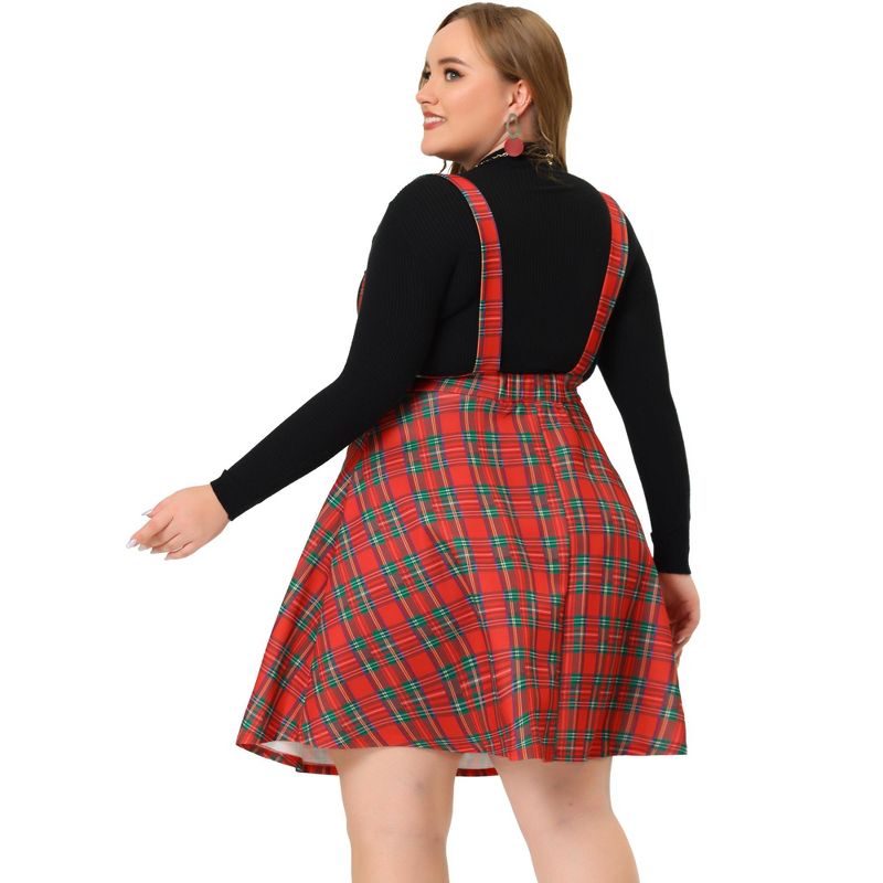 Agnes Orinda Plus Size Suspenders Skirts for Women a Line Mini Tartan Overall Pinafore Dress Suspender Skirt, 4 of 6