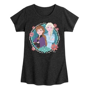 Girls' - Frozen 2 - Anna and Elsa Fitted Short Sleeve Graphic T-Shirt - 1 of 4