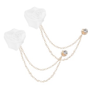 Unique Bargains Cloth Flower Lapel Pin with Gold Badge Tassel Chain for Men Wedding 1.57 inch 2 Pcs - 1 of 4
