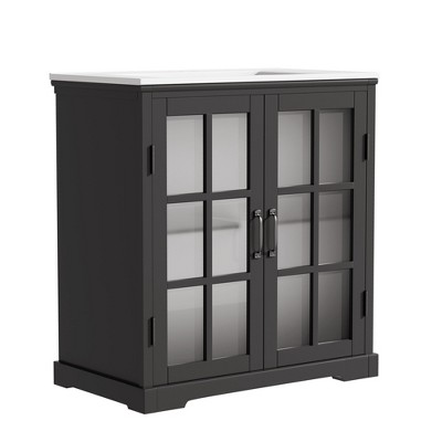Ridstar 30 in. W Black Bathroom Storage Cabinet with Large Storage Space and Rubber Wood Frame