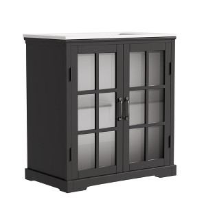 Ridstar 30 in. W Black Bathroom Storage Cabinet with Large Storage Space and Rubber Wood Frame - 1 of 4
