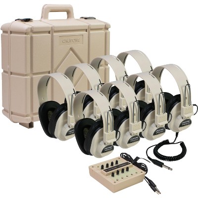 Califone 1218AV-01 Monaural Listening Center, 8 Position, 8 Headphones, 1 Jackbox and Carrying Case, Beige