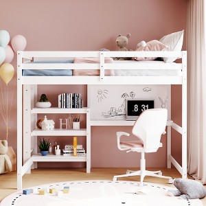 NicBex Full Size Bunk Bed with Desk Loft Bed Pine Bed Frame with Writing Board, 3 Shelves, Ladder and Guardrail, No Box Spring Required - 1 of 4