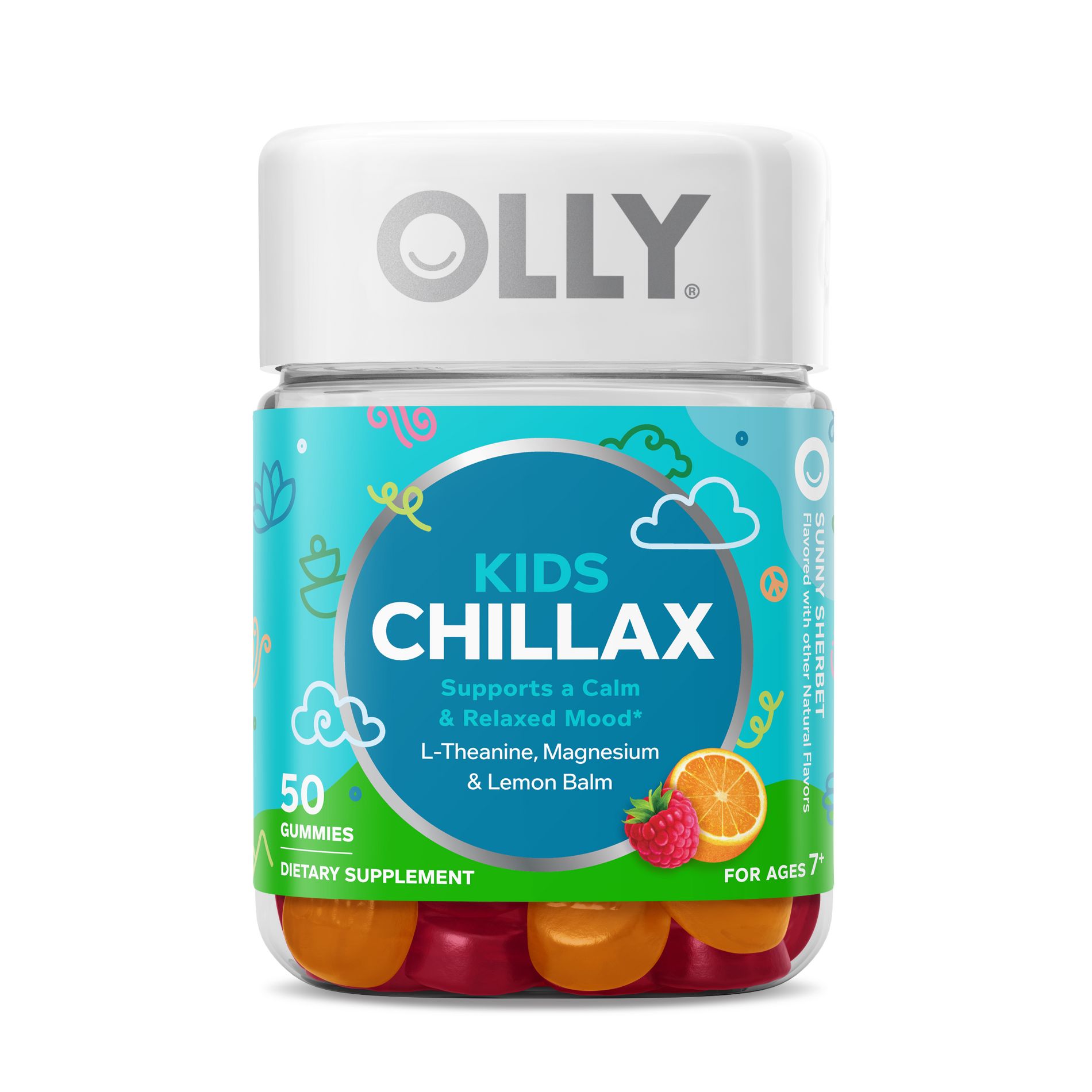 OLLY Kids Chillax Supplement Gummies with Magnesium, L-Theanine & Lemon Balm - Sunny Sherbet - 50ct