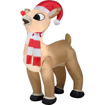 Rudolph the Red Nosed Reindeer Airblown Inflatable Standing rudolph w/Santa Hat & Scarf, 3.5 ft Tall